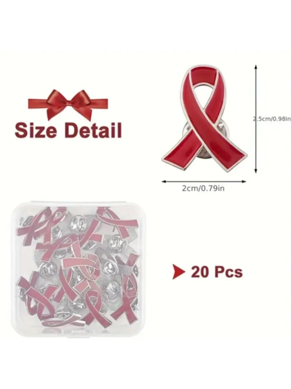 20PCS Red Awareness Ribbon Heart Charms Enamel Alloy Pendants for Jewelry Making